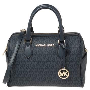 Pre Owned Michael Kors Blue Signature Coated Canvas Satchel