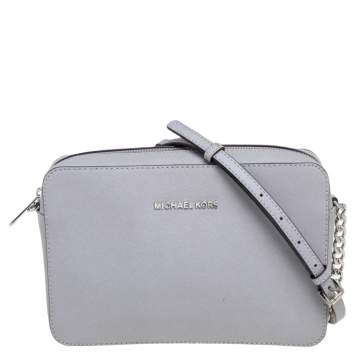 Pre Owned Michael Kors Grey Saffiano Leather Large Jet Set Crossbody Bag 