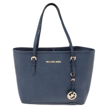 Pre Owned Michael Kors Blue Leather Jet Set Tote