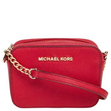 مملوكة مسبقًا MICHAEL Michael Kors Red Saffiano Leather Jet Set Camera Crossbody Bag
