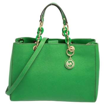 Pre Owned MICHAEL Michael Kors Green Saffiano Leather Cynthia Tote