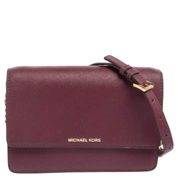 Pre Owned Michael Kors Burgundy Leather Flap Crossbody Bag