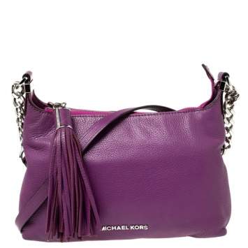 Pre Owned Michael Kors Magenta Purple Leather Tassel Crossbody Bag
