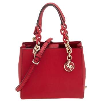 Pre Owned Michael Kors Red Saffiano Leather Cynthia Tote