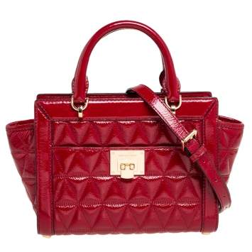 Pre Owned MICHAEL Michael Kors Red Patent Leather Vivianne Satchel