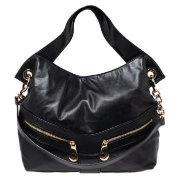 Pre Owned MICHAEL Michael Kors Black Leather Double Zip Pocket Hobo