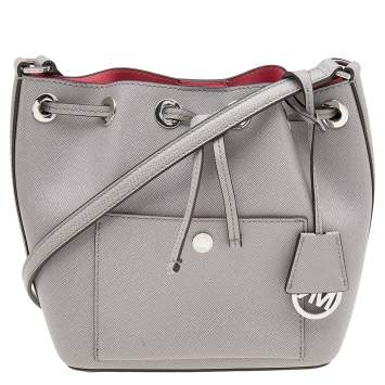 Pre Owned Michael Kors Grey Saffiano Leather Drawstring Shoulder Bag
