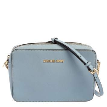 Pre Owned Michael Kors Blue Leather Jet Set Camera Crossbody Bag