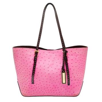 Pre Owned Michael Kors Pink Ostrich Embossed Leather Gia Tote