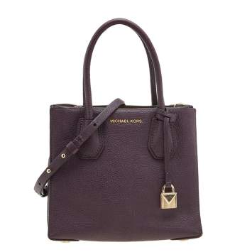Pre Owned Michael Kors Purple Leather Mini Mercer Tote