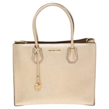 Pre Owned Michael Kors Metallic Gold Leather Medium Mercer Tote