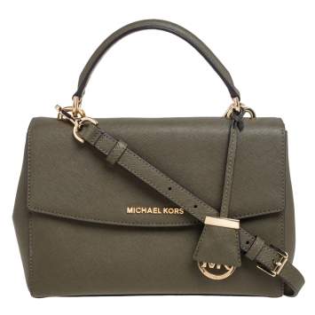Pre Owned Michael Kors Olive Green Saffiano Leather Small Ava Top Handle Bag