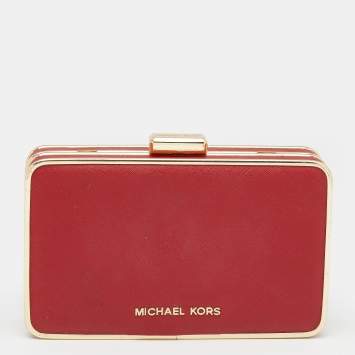 Pre Owned Michael Kors Red Saffiano Leather Minaudiere Clutch