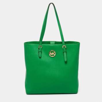Pre Owned Michael Kors Green Leather Large Jet Set Travel Tote