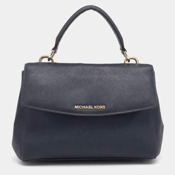 Pre Owned Michael Kors Navy Blue Saffiano Leather Small Ava Top Handle Bag