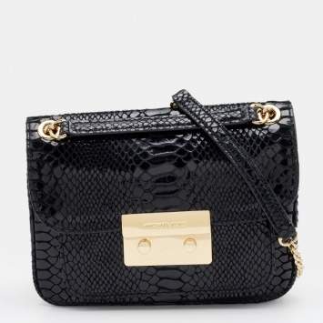 Pre Owned Michael Kors Black Python Effect Leather Sloan Shoulder Bag
