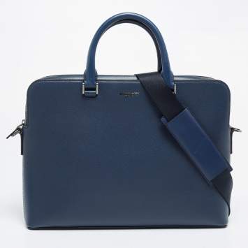 Pre Owned Michael Kors Navy Blue Leather Harrison Briefcase