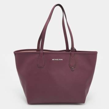 Pre Owned Michael Kors Burgundy Saffiano Leather Reversible Tote