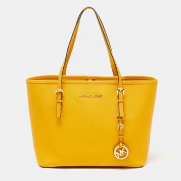 Pre Owned Michael Kors Mustard Saffiano Leather Small Jet Set Travel Tote