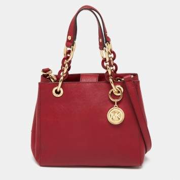 Pre Owned MICHAEL Michael Kors Burgundy Leather Small Cynthia Tote
