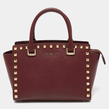 Pre Owned Michael Kors Burgundy Leather Studded Medium Selma Satchel