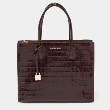 Pre Owned Michael Kors Purple Croc Embossed Leather Mercer Tote 