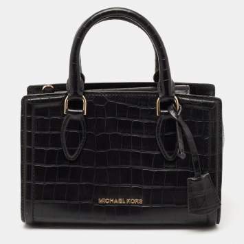 Pre Owned Michael Kors Black Croc Embossed Leather Satchel