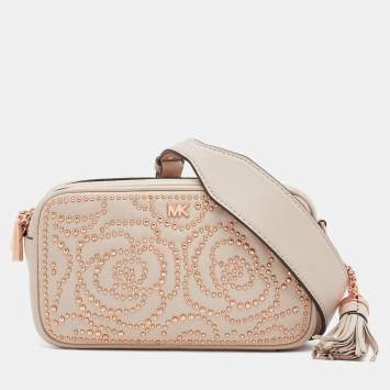 Pre Owned Michael Kors Pink Leather Studded Crossbody Bag