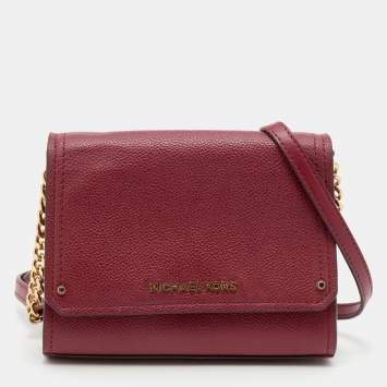 Pre Owned Michael Kors Burgundy Leather Jet Set Flap Crossbody Bag