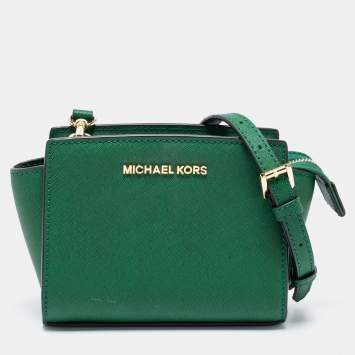 Pre Owned Michael Kors Green Leather Mini Selma Crossbody Bag