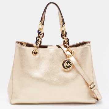 Pre Owned MICHAEL Michael Kors Metallic Gold Leather Medium Cynthia Tote