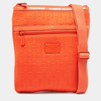 Pre Owned Michael Kors Neon Orange Neoprene and Patent Leather Messenger Bag