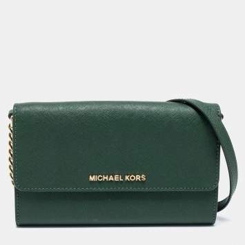 Pre Owned Michael Kors Green Leather Flap Crossbody Bag 