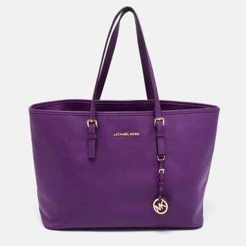Pre Owned MICHAEL Michael Kors Violet Leather Large Jet Set Travel Tote