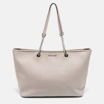 Pre Owned Michael Kors Grey Saffiano Leather Jet Set Tote