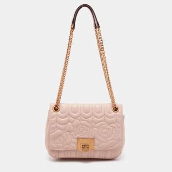 Pre Owned Michael Kors Dusty Pink Floral Quilted Leather Vivianne Shoulder Bag