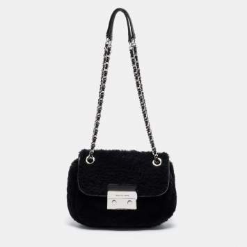 Pre Owned Michael Kors Black Shearling and Leather Trim Sloan Chain Shoulder Bag