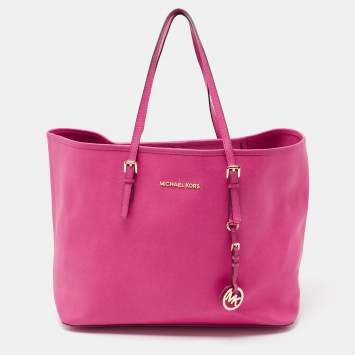 Pre Owned Michael Kors Pink Saffinao Leather Large Jet Set Travel Tote