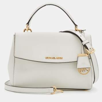 Pre Owned Michael Kors White Leather Small Ava Top Handle Bag