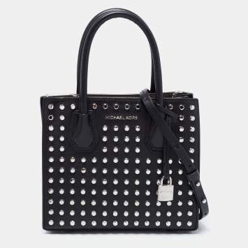 Pre Owned Michael Kors Black Studded Leather Small Mercer Tote