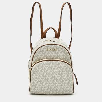 Pre Owned MICHAEL Michael Kors White Signature Coated Canvas and Leather Medium Abbey Backpack