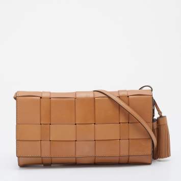 Pre Owned Michael Kors Tan Woven Leather Ivy Braided Crossbody Bag  