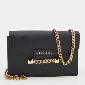 Pre Owned Michael Kors Black Leather Karla Chain Clutch