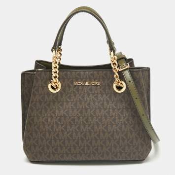 Pre Owned Michael Kors Brown Signature Coated Canvas Small Teagen Satchel