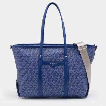Pre Owned Michael Kors Blue Signature Coated Canvas And Leather Beck Tote