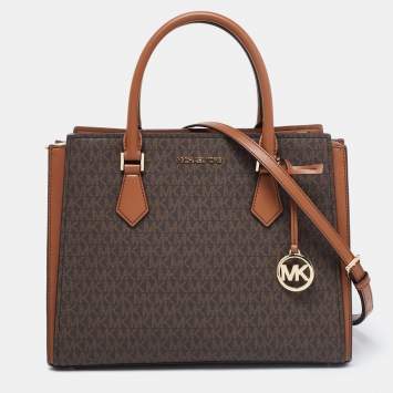 Pre Owned Michael Kors Brown Signature Coated Canvas and Leather Large Hope Satchel