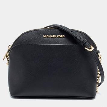 Pre Owned Michael Kors Black Leather Medium Dome Crossbody Bag