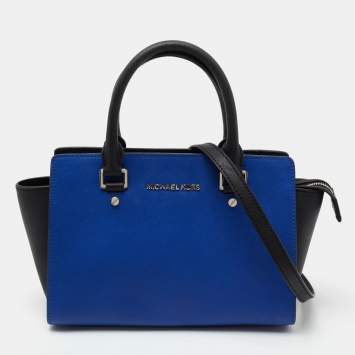 Pre Owned Michael Kors Black/ Blue Leather Selma Satchel