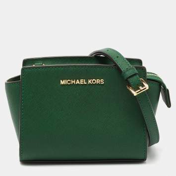 Pre Owned Michael Kors Green Saffiano Leather Mini Selma Crossbody Bag