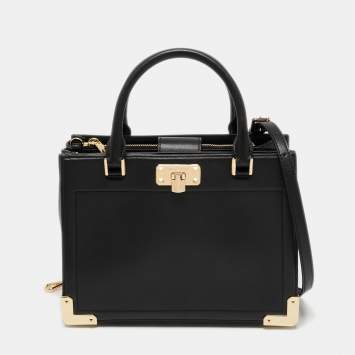 Pre Owned Michael Kors Black Leather Medium Kinsley Accordion Satchel